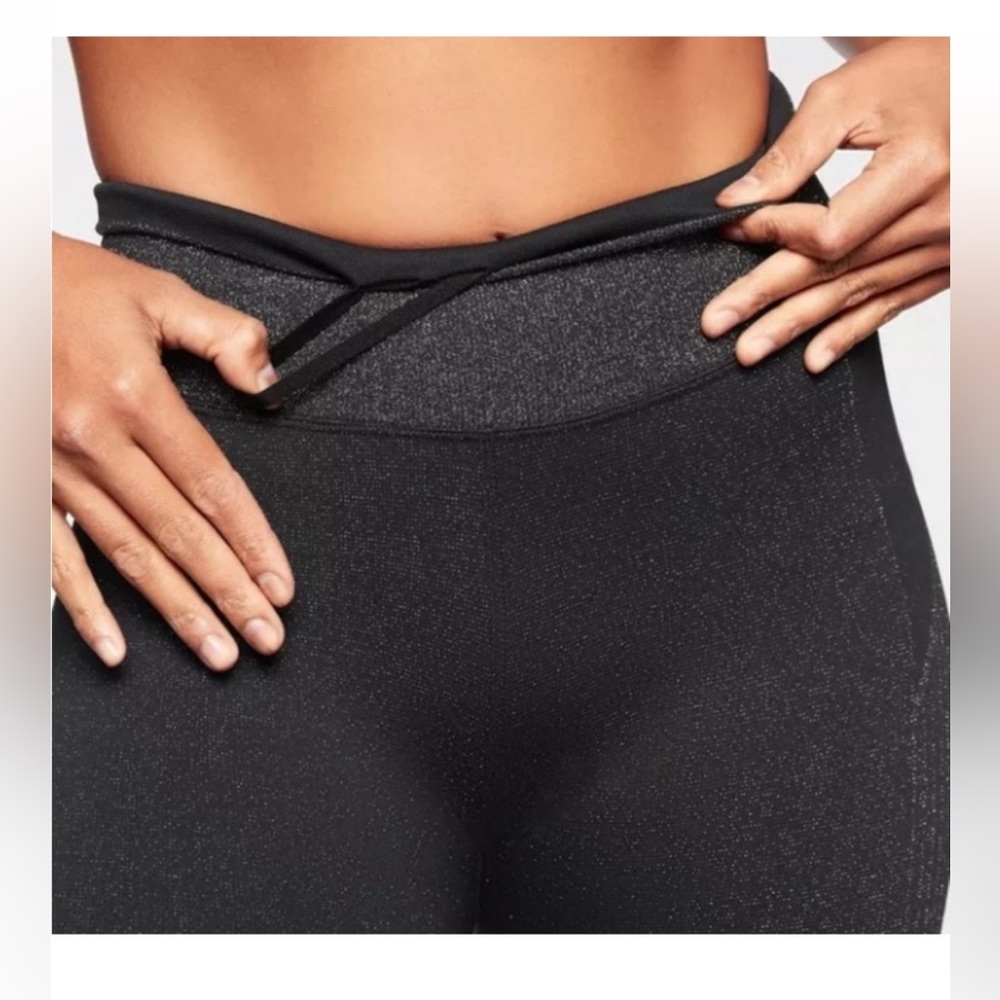 Athleta Lurex Twilight Tights Metallic Black Silver High-Rise size medium